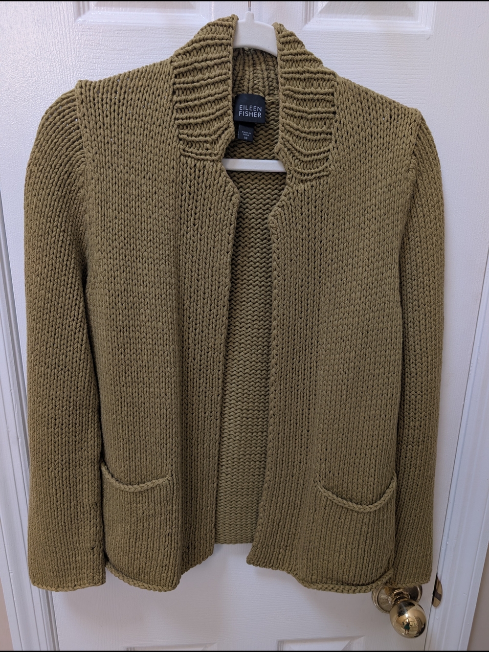 Eileen Fisher Chartreuse Open Cardigan with Shawl Collar
